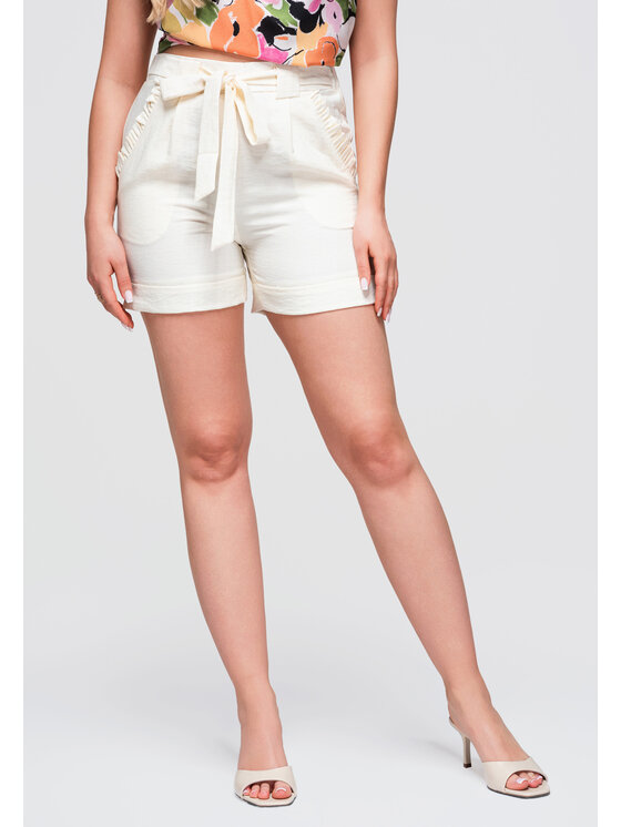 Ombre Ombre Szorty materiałowe OW-ST-E0006 Kremowy Relaxed Fit