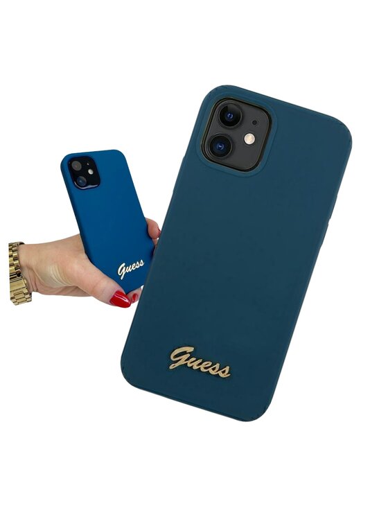 Etui na telefon Guess, Niebieskie, Metal Logo Script