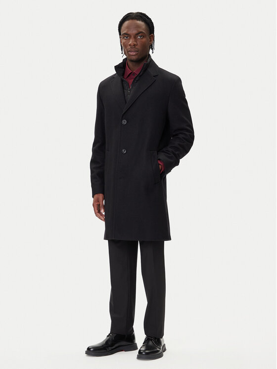 HUGO HUGO Вовняне пальто Milogan2541 50546546 Чорний Regular Fit