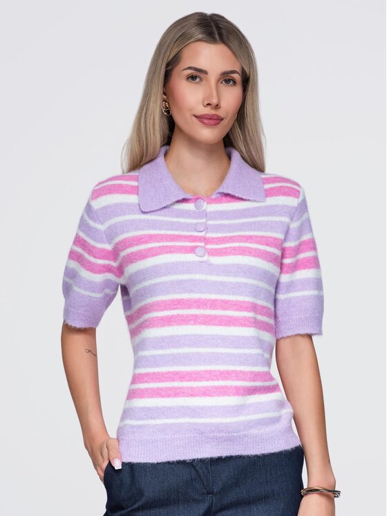 Ombre Ombre Sweter OW-SW-E0031 Fioletowy Relaxed Fit