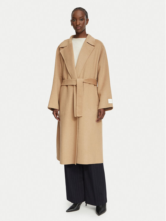 Calvin Klein Calvin Klein Vlněný kabát LV040WL571 Hnědá Regular Fit