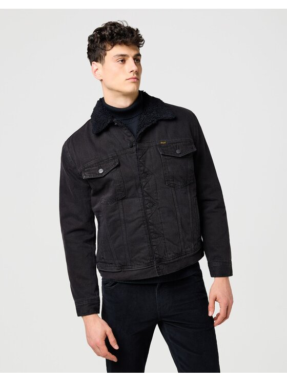 Wrangler Wrangler Kurtka jeansowa SHERPA CLASSIC JACKET Czarny Regular Fit