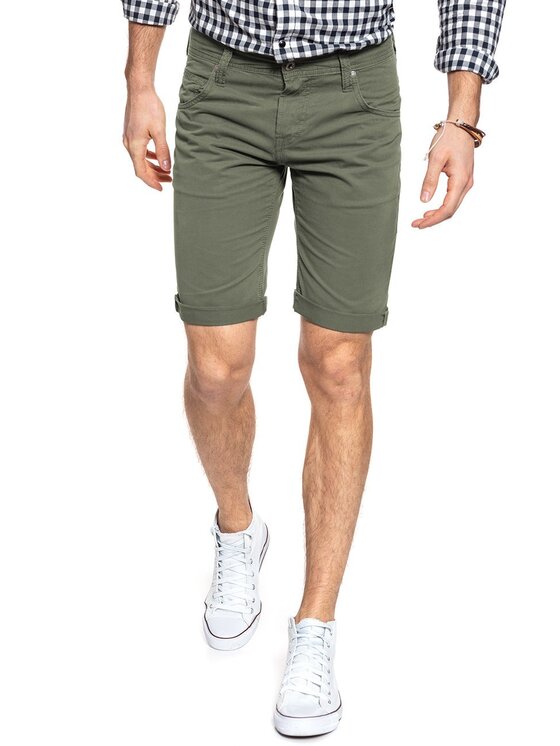 Mustang Mustang Szorty jeansowe CHICAGO SHORT Zielony Slim Fit