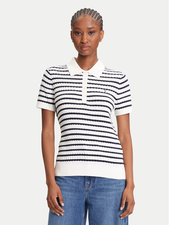 Tommy Hilfiger Sweter Fine WW0WW41474 Écru Regular Fit