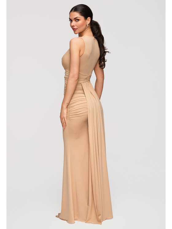 Ombre Ombre Sukienka wieczorowa LA-OM-DLR347 Beżowy Slim Fit