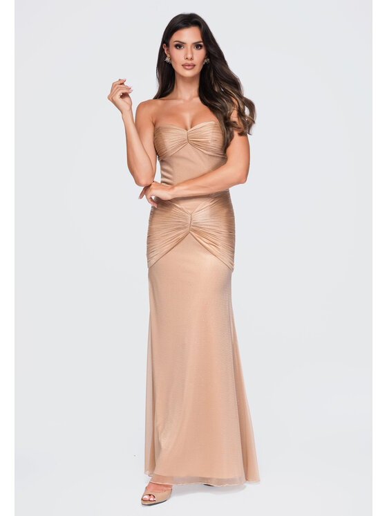 Ombre Ombre Sukienka wieczorowa LA-OM-DLR422 Beżowy Slim Fit
