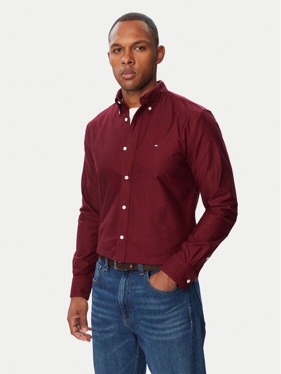 Tommy Hilfiger Tommy Hilfiger Hemd Solid Heritage MW0MW35774 Dunkelrot Regular Fit