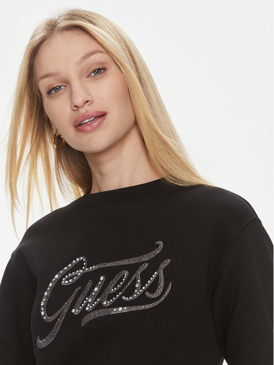 Guess Guess Μπλούζα Cn Stones Logo W4RQ14 KB681 Μαύρο Relaxed Fit
