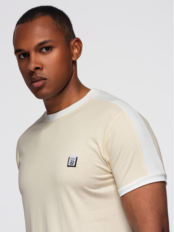 Ombre Ombre T-Shirt OM-TSCT-0115 Beżowy Regular Fit