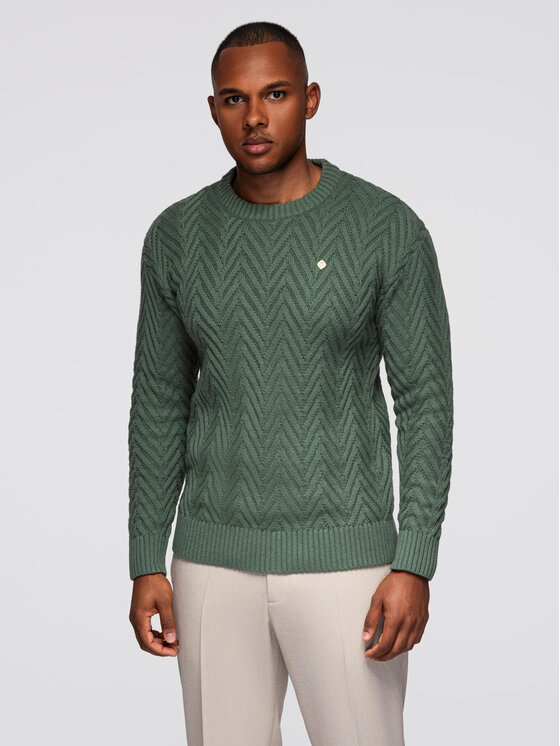Ombre Ombre Sweter OM-SWSW-0147 Zielony Regular Fit
