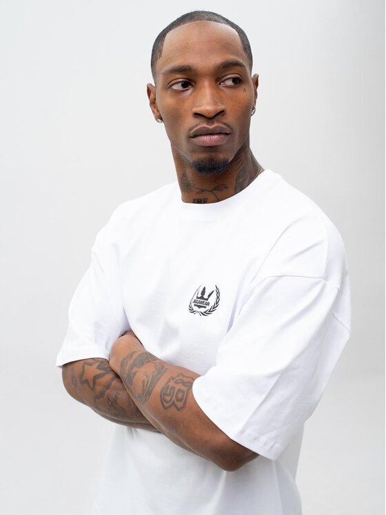 Jigga Wear Jigga Wear T-Shirt Szeroka luźna Laur korona 130019 Biały Oversize
