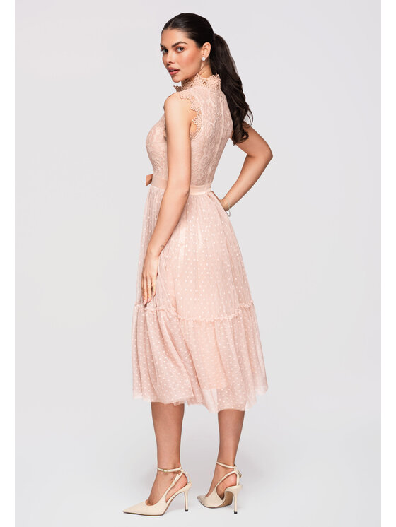 Ombre Ombre Sukienka wieczorowa LA-OM-DLR321 Beżowy Slim Fit