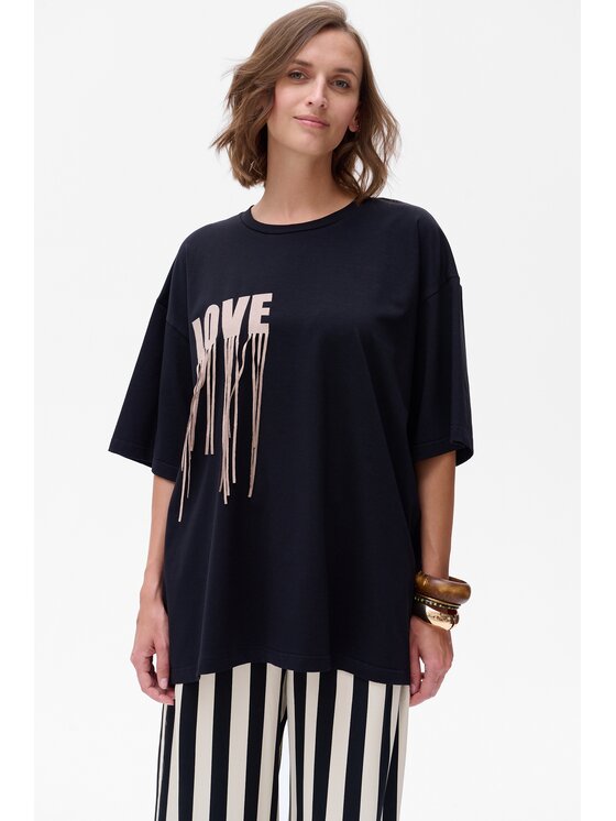 blue shadow blue shadow Bluzka Nena Czarny Regular Fit