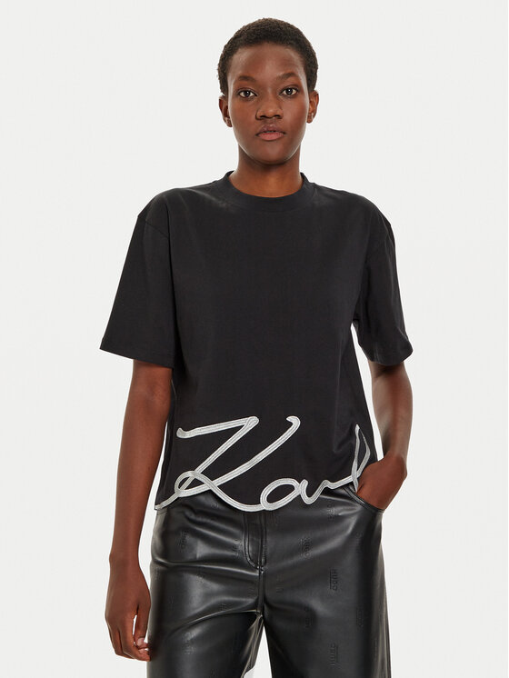 KARL LAGERFELD Tričko 226W1703 Čierna Relaxed Fit