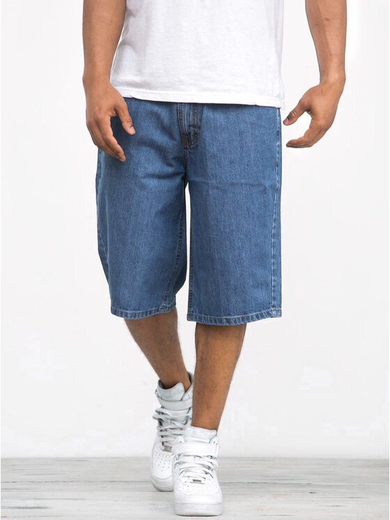 Jigga Wear Jigga Wear Szorty jeansowe Krótkie Spodenki Jeansowe Ze Ściągaczem Męskie Ciemne Niebieskie / Złote Jigga Wear Crown Pocket L Niebieski Regular Fit