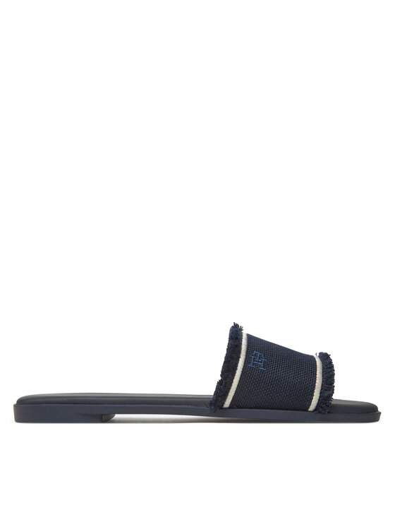 Tommy Hilfiger Tommy Hilfiger Klapki Fringe Canvas Flat Sandal FW0FW08908 Granatowy