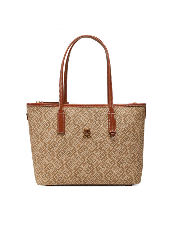 Tommy Hilfiger Tommy Hilfiger Ročna torba Th Monoplay Leather Mini Tote AW0AW17415 Rjava