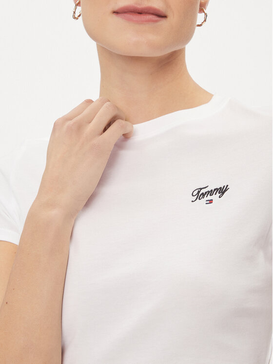 Tommy Jeans Tommy Jeans T-krekls Script DW0DW17366 Balts Slim Fit