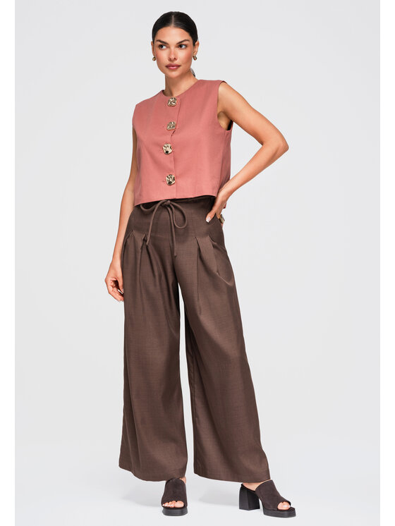Ombre Ombre Spodnie materiałowe OW-PA-E0014 Brązowy Relaxed Fit