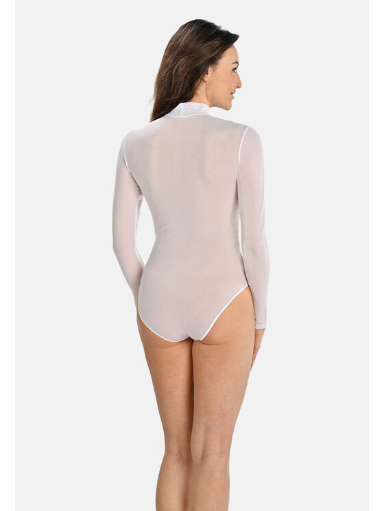 Teyli Teyli Body z transparentnej siateczki z półgolfem Amy Biały Regular Fit