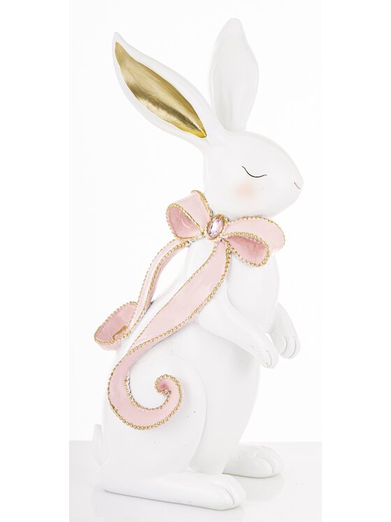 MIAhome MIAhome Figurka królik ceramiczny BUNNY-5 z długą kokardką Biały