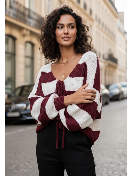 FIGL FIGL Sveter M1244 Bordová Regular Fit