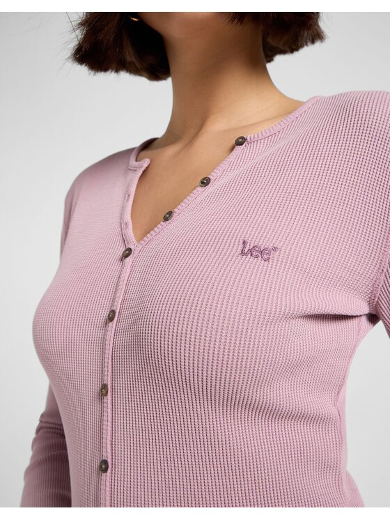 Lee Lee Sweter WASHED WAFFLE HENLEY Różowy Slim Fit