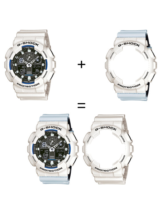 Casio Casio Zegarek SET GA-100B-7AER + BEZEL 10395292 + PASEK 10527469 Biały