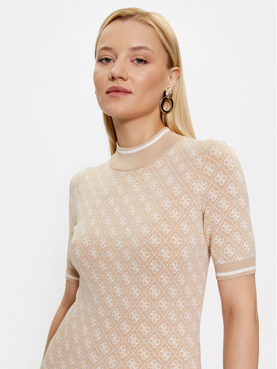 Guess Guess Úpletové šaty W3YK39 Z37K0 Béžová Slim Fit