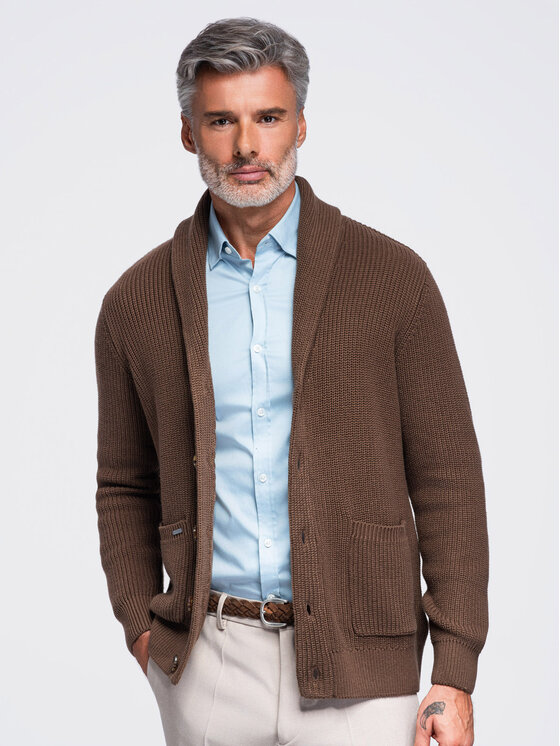 Ombre Ombre Kardigan OM-SWCD-0200 Tmavě hnědá Regular Fit