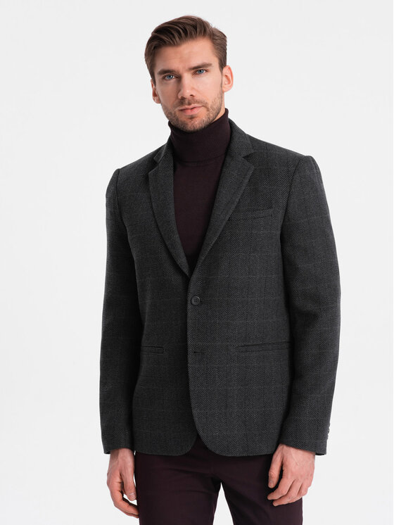 Ombre Ombre Marynarka OM-BLZB-0119 Czarny Regular Fit