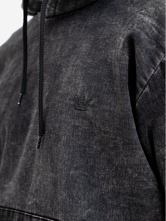Jigga Wear Jigga Wear Bluza Bluza Z Kapturem Męska Sprana Czarna Jigga Wear Mini Haft Logo Denim L Czarny Regular Fit