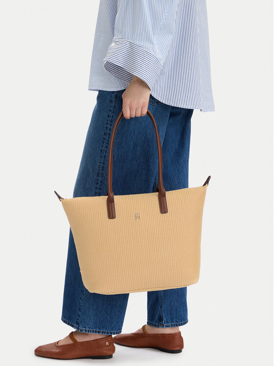 Tommy Hilfiger Tommy Hilfiger Kabelka Popette Tote Raffia AW0AW18528 Béžová