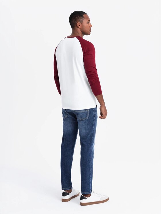 Ombre Ombre Longsleeve OM-LSCL-0105 Bordowy Regular Fit