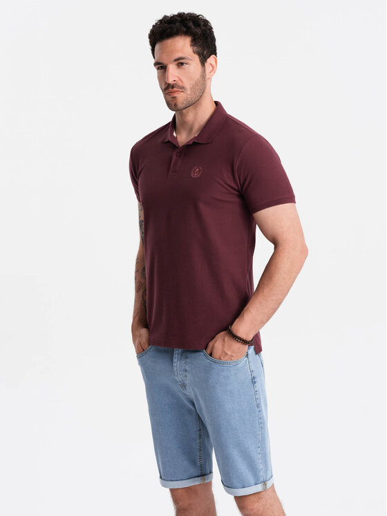 Ombre Ombre Polo OM-POBS-0100 Bordowy Regular Fit