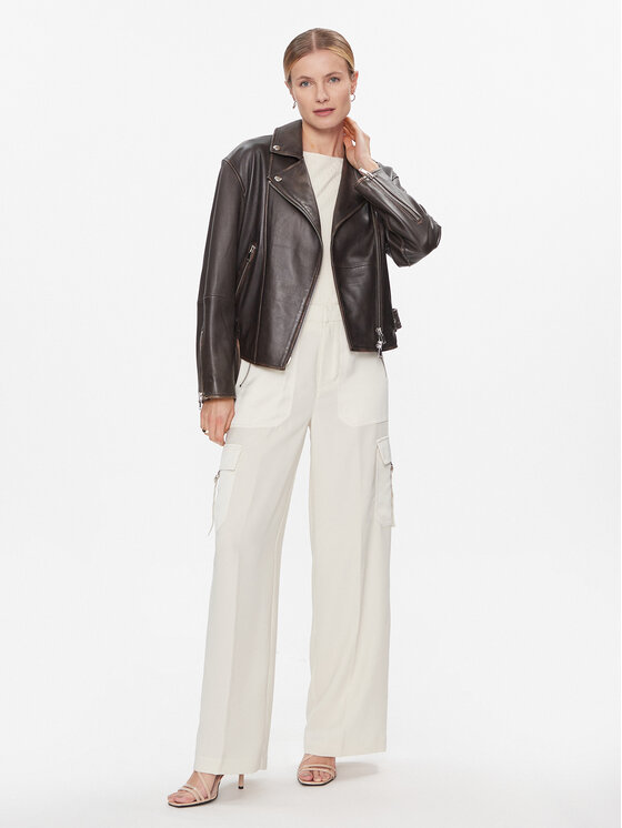DKNY DKNY Hlače iz tkanine P3JKNV51 Khaki Straight Leg