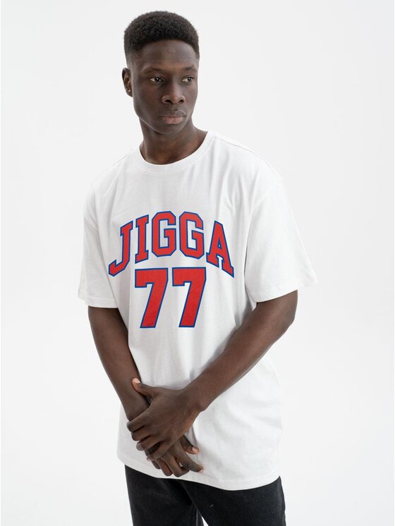 Jigga Wear Jigga Wear T-Shirt Koszulka Z Krótkim Rękawem Oversize Męska Biała Jigga Wear 77 XL Czarny Oversize