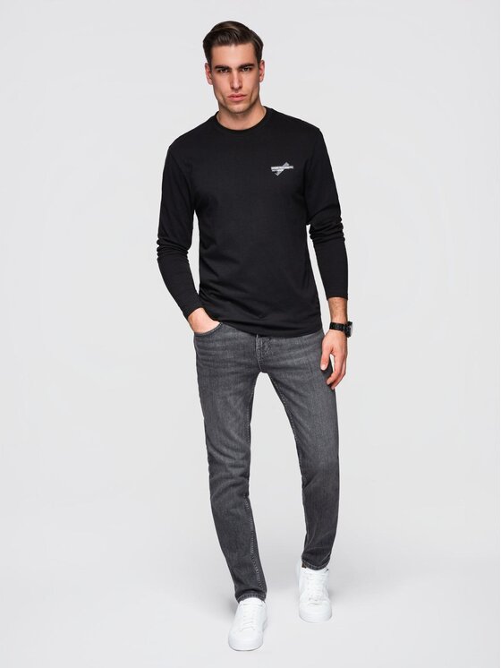 Ombre Ombre Longsleeve OM-LSPT-0136 Czarny Regular Fit