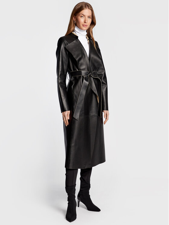 Calvin Klein Calvin Klein Kožený plášť Contrast K20K204544 Černá Regular Fit