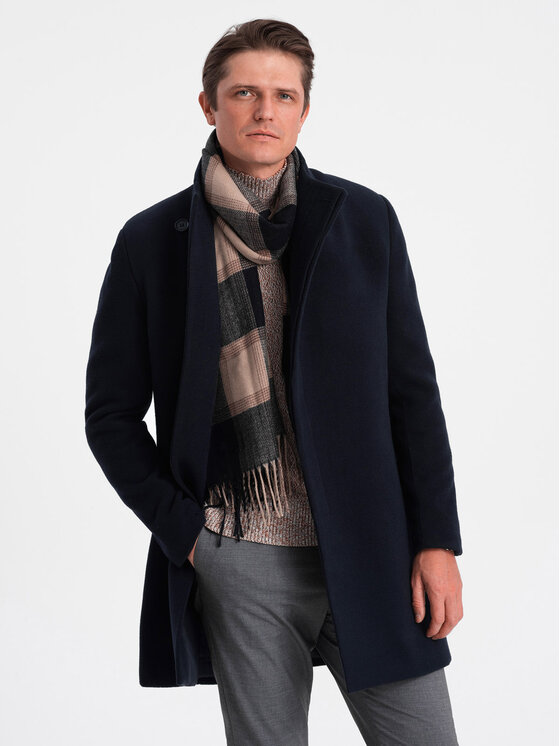 Ombre Ombre Kabát pro přechodné období OM-COWC-0102 Tmavomodrá Regular Fit