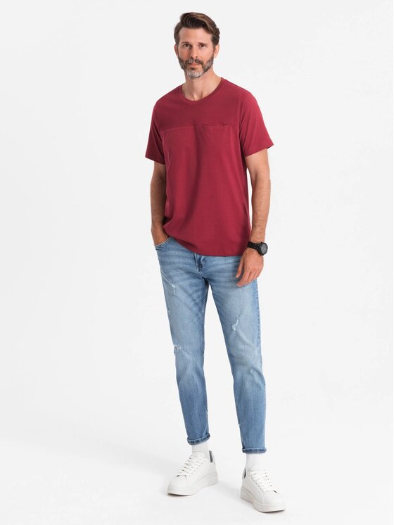 Ombre Ombre T-Shirt OM-TSCT-0171 Czerwony Loose Fit