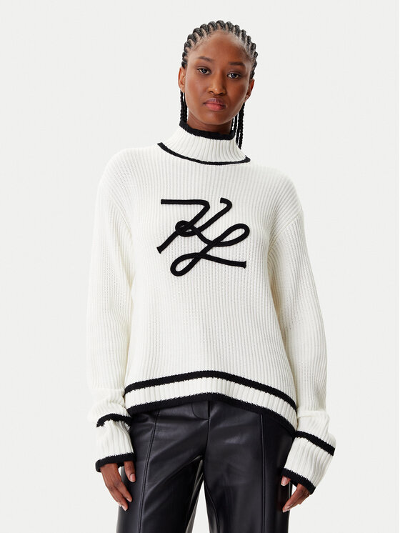 KARL LAGERFELD KARL LAGERFELD Bluză cu gât A4W18051 Alb Regular Fit