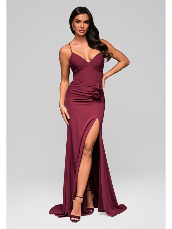 Ombre Ombre Sukienka wieczorowa LA-OM-DLR208 Bordowy Regular Fit