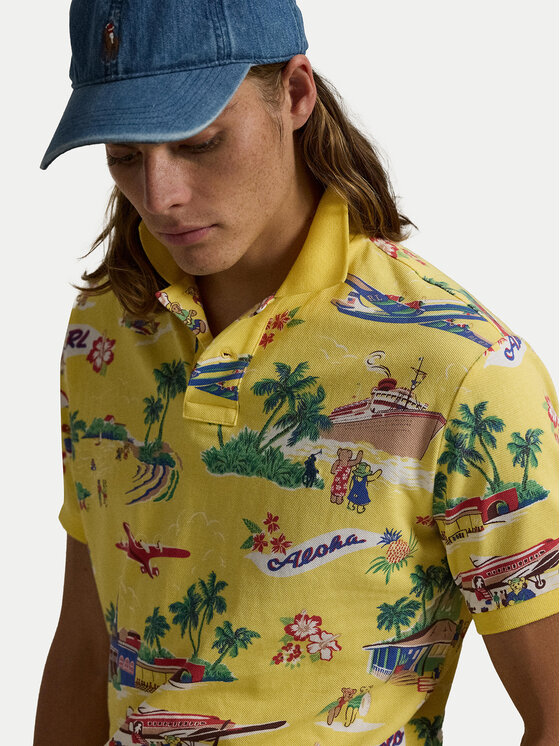 Polo Ralph Lauren Polo Ralph Lauren Тениска с яка и копчета 710963485001 Жълт Custom Slim Fit
