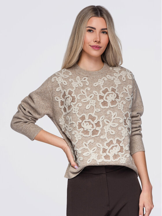 Ombre Ombre Sweter OW-SW-E0036 Beżowy Regular Fit