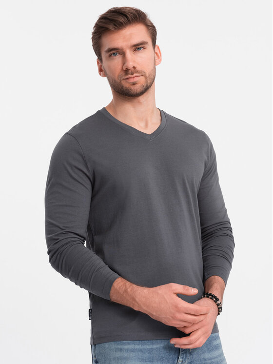 Ombre Ombre Longsleeve OM-LSBL-0108 Szary Classic Fit