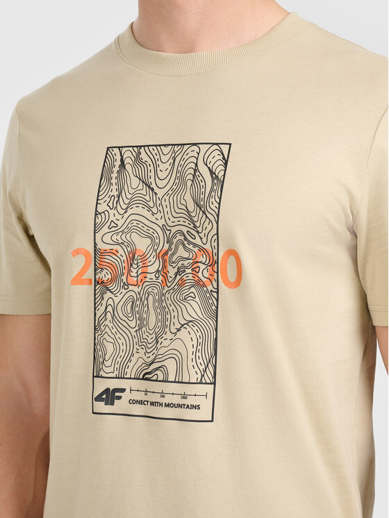 4F 4F T-Shirt 4FWAW26TTSHM3571-83S Beżowy Active Fit