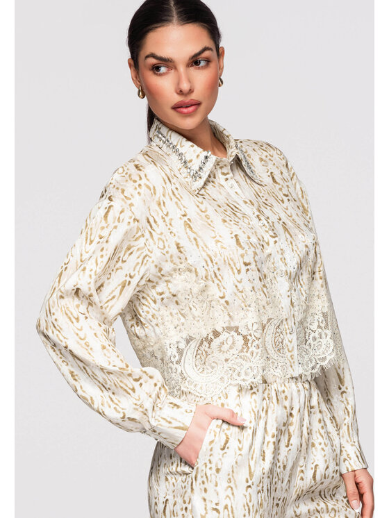 Ombre Ombre Koszula OW-SH-E0017 Beżowy Loose Fit