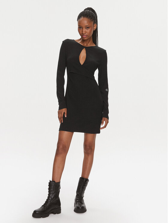 Calvin Klein Jeans Calvin Klein Jeans Kokteilinė suknelė Front Split Wrap Ls Dress J20J222516 Juoda Slim Fit
