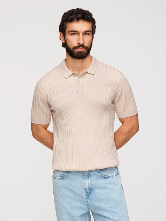 Ombre Ombre Polo OM-POSS-0169 Beżowy Slim Fit